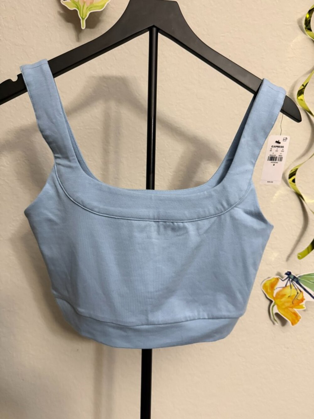 Express Light Blue Body Contour Square Neck Cropped Tank Top